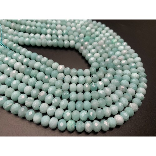 Каменные бусины, Амазонит, огранка, рондель 8х5 мм, длина нити 38 см