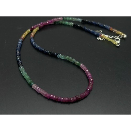 Каменные бусины, Чокер, Микс сапфир, люкс, экстра, рондель, переходный размер до 3х2 мм, длина нити 38 см, с замочком 925