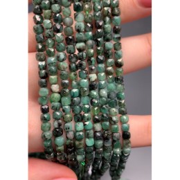 Каменные бусины, Зеленый берилл, изумруд, ювелирная огранка, кубик, 4,5х4,5 мм, длина нити 38 см