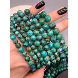 Каменные бусины, Хризоколла, шарик гладкий, 10 мм, длина нити 38 см