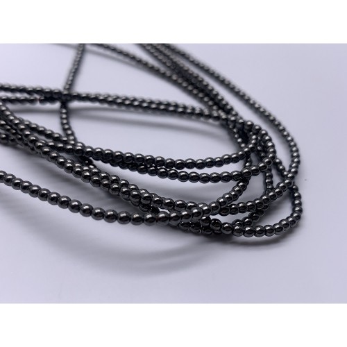 Каменные бусины, Гематит синтетический, темное серебро, шарик гладкий, размер 2 мм, нить 38 см