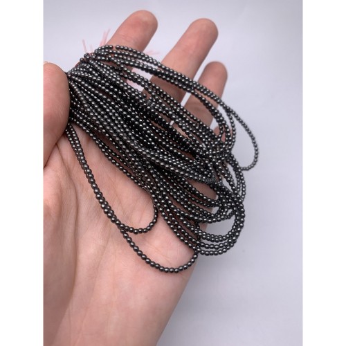 Каменные бусины, Гематит синтетический, темное серебро, шарик гладкий, размер 2 мм, нить 38 см