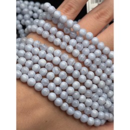 Каменные бусины, Сапфирин, Голубой Агат, люкс, шарик гладкий, 6 мм, длина нити 19 см