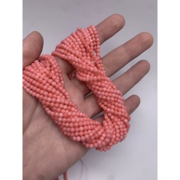 Каменные бусины, Коралл, розовый, тонированный, шарик гладкий, 3,5 мм, длина нити 38 см