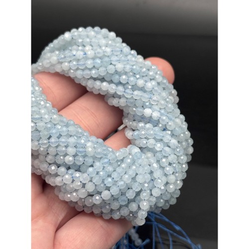 Каменные бусины, Аквамарин, Голубой берилл, шарик огранка, 4 мм, длина нити 38 см