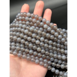 Каменные бусины, Агат, серый, натуральный цвет, шарик гладкий, 8 мм, длина нити 38 см