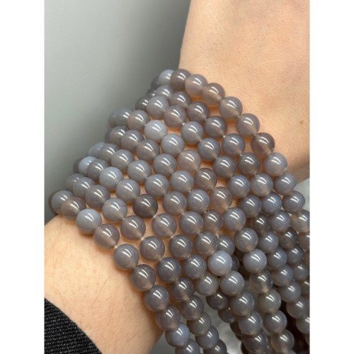 Каменные бусины, Агат, серый, натуральный цвет, шарик гладкий, 8 мм, длина нити 38 см