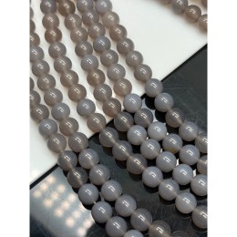 Каменные бусины, Агат, серый, натуральный цвет, шарик гладкий, 8 мм, длина нити 38 см