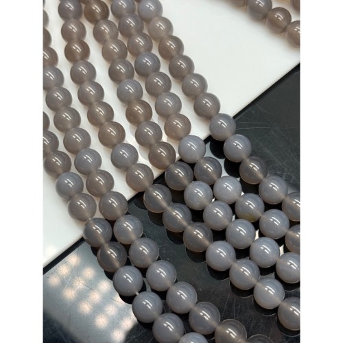 Каменные бусины, Агат, серый, натуральный цвет, шарик гладкий, 8 мм, длина нити 38 см