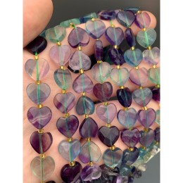 Каменные бусины, Флюорит полихромный, огранка, сердечки 12х4 мм, длина нити 18,5 см