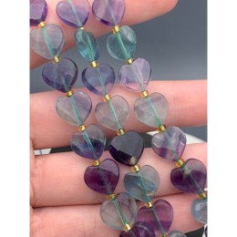 Каменные бусины, Флюорит полихромный, огранка, сердечки 12х4 мм, длина нити 18,5 см