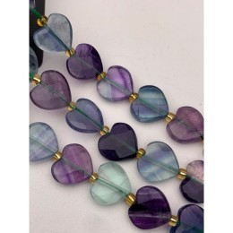 Каменные бусины, Флюорит полихромный, огранка, сердечки 12х4 мм, длина нити 18,5 см