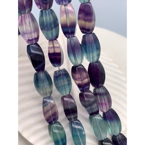 Каменные бусины, Флюорит полихромный, люкс, крупные граненые бусины,  крученый бочонок, 17х8 мм, длина нити 19 см