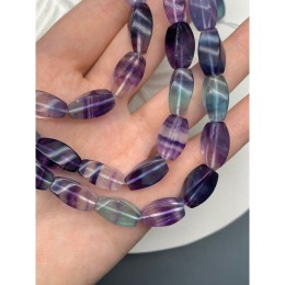 Каменные бусины, Флюорит полихромный, люкс, крупные граненые бусины,  крученый бочонок, 17х8 мм, длина нити 19 см