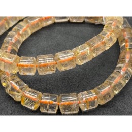 Каменные бусины, Рутиловый кварц, золотой, столбик 8х8 мм, длина нити 19 см