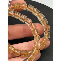 Каменные бусины, Рутиловый кварц, золотой, столбик 8х8 мм, длина нити 19 см