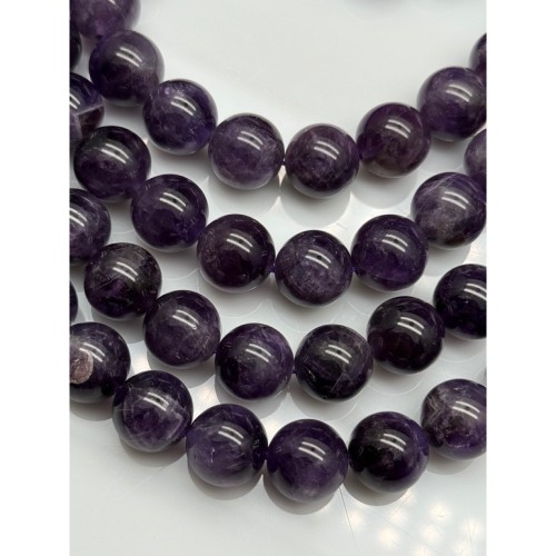 Каменные бусины, Аметист, шарик гладкий, 13,8-14 мм, длина нити 19 см