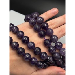 Каменные бусины, Аметист, шарик гладкий, 13,8-14 мм, длина нити 19 см