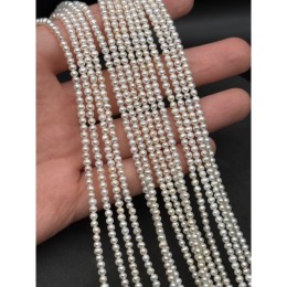Каменные бусины, Жемчуг, белый, 3А, шар, размер 3-3,5 мм, длина нити 37 см