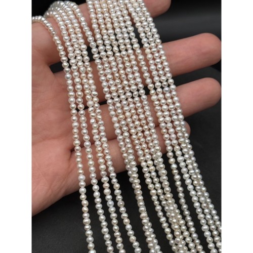 Каменные бусины, Жемчуг, белый, 3А, шар, размер 3-3,5 мм, длина нити 37 см