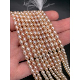 Каменные бусины, Жемчуг, бежевый, рис, 4,5-5 мм, длина нити 37-38 см