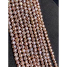 Каменные бусины, Жемчуг, бежево-розовый, 5,5-6 мм, длина нити 35 см
