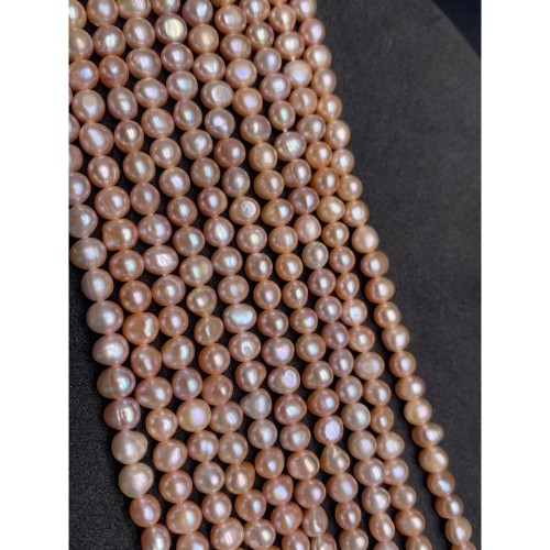 Каменные бусины, Жемчуг, бежево-розовый, 5,5-6 мм, длина нити 35 см