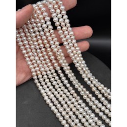 Каменные бусины, Жемчуг, белый, 2А, размер 5-6 мм, длина нити 34-35 см