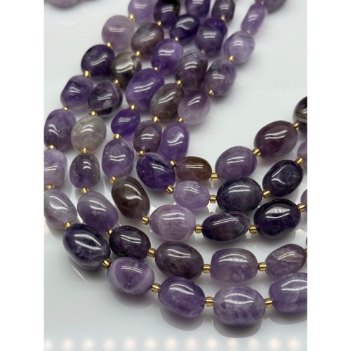 Каменные бусины, Аметист с полосками, шевронный, фриформы, размер ~13-17 мм, длина нити 39 см