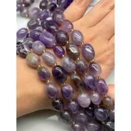 Каменные бусины, Аметист с полосками, шевронный, фриформы, размер ~13-17 мм, длина нити 39 см