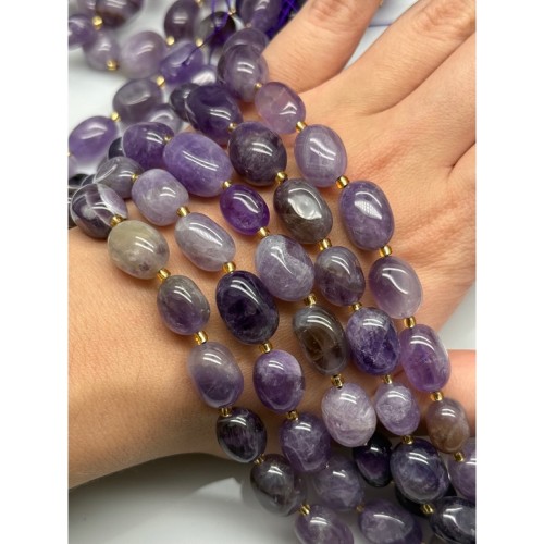 Каменные бусины, Аметист с полосками, шевронный, фриформы, размер ~13-17 мм, длина нити 39 см