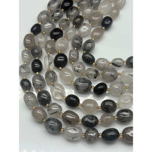 Каменные бусины, Турмалиновый Кварц, фриформы, размер ~11-15 мм, длина нити 39 см