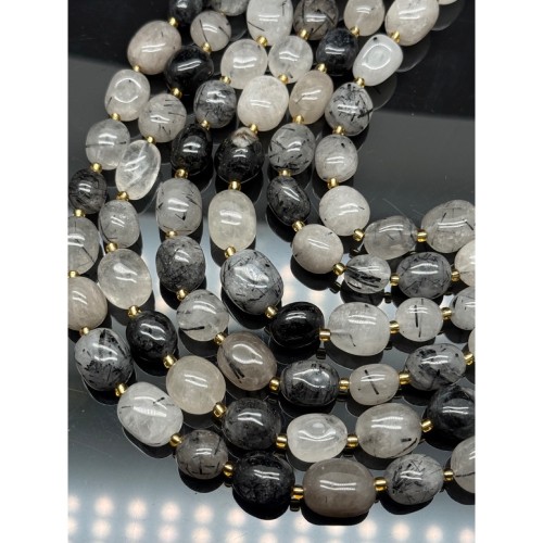 Каменные бусины, Турмалиновый Кварц, фриформы, размер ~11-15 мм, длина нити 39 см