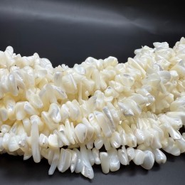 Каменные бусины, Перламутр, белый, фриформы, 10х4 мм, длина нити 40 см