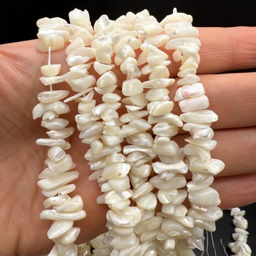 Каменные бусины, Перламутр, белый, фриформы, 10х4 мм, длина нити 40 см