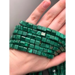Каменные бусины, Малахит (Конго), люкс, кубик, 8х8 мм, длина нити 19 см