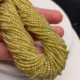 Каменные бусины, Цирконий кубический, (т.н. Циркон), лаймовый (светло-зеленый) кристалл, шарик огранка, 2 мм, длина нити 38 см