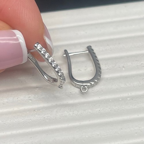 Швензы с фианитами, родированное серебро 925 пробы, 18х2 мм, цена за пару