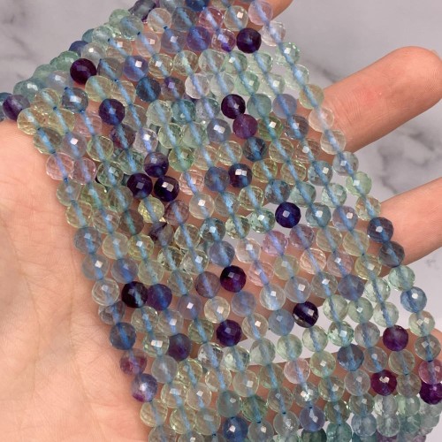 Каменные бусины, Флюорит, люкс, ювелирная огранка, шарик 6 мм, длина нити 38 см