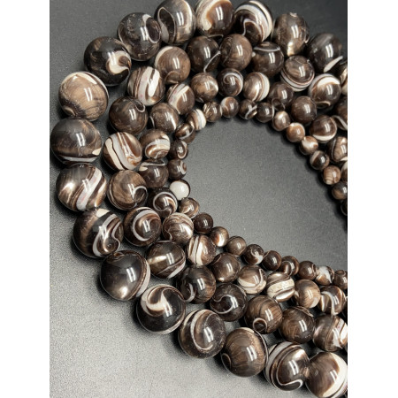 Каменные бусины, Перламутр шоколадный, тонированный, шарик гладкий, 15 мм, длина нити 19 см арт. 17155