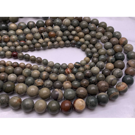 Каменные бусины, Яшма, серебристая, космическая, шарик гладкий, 6 мм, длина нити 38 см арт. 15833