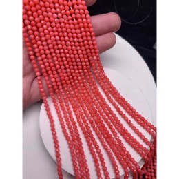 Каменные бусины, Коралл, ярко розовый, тонированный, шарик огранка, 3,5 мм, нить 38 см