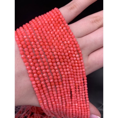 Каменные бусины, Коралл, ярко розовый, тонированный, шарик огранка, 3,5 мм, нить 38 см