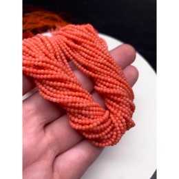 Каменные бусины, Коралл, оранжевый, тонированный, шарик гладкий, 2 мм, длина нити 38 см