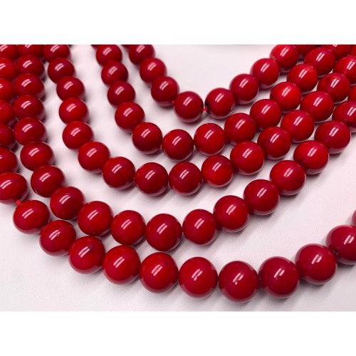 Каменные бусины, Коралл, красный, тонированный, шарик гладкий, 9,6-9,8 мм, длина нити 40 см