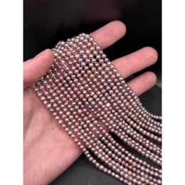 Каменные бусины, Жемчуг, розовый, 2А, шарик гладкий, 3,5-4,5 мм, длина нити 34 см