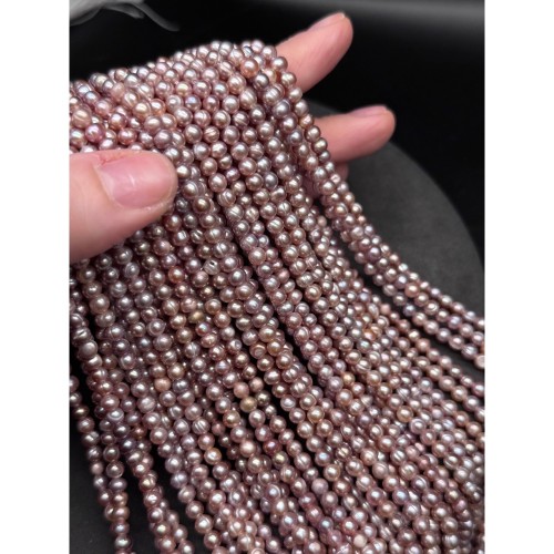 Каменные бусины, Жемчуг, розовый, 2А, шарик гладкий, 3,5-4,5 мм, длина нити 34 см