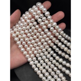 Каменные бусины, Жемчуг, белый, 3А, размер 9-10 мм, длина нити 37 см