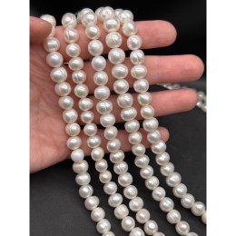 Каменные бусины, Жемчуг, белый, 3А, размер 9-10 мм, длина нити 37 см