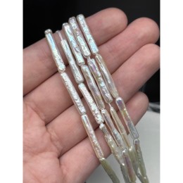 Каменные бусины, Жемчуг, белый, бива, плоский, 3А, размер 25х4 мм, длина нити 39 см